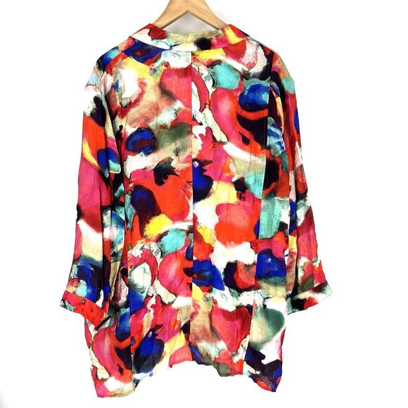 Ali Miles Top Size 2X Womens Button Up Abstract Artsy Watercolor Print Shirt - Picture 7 of 9